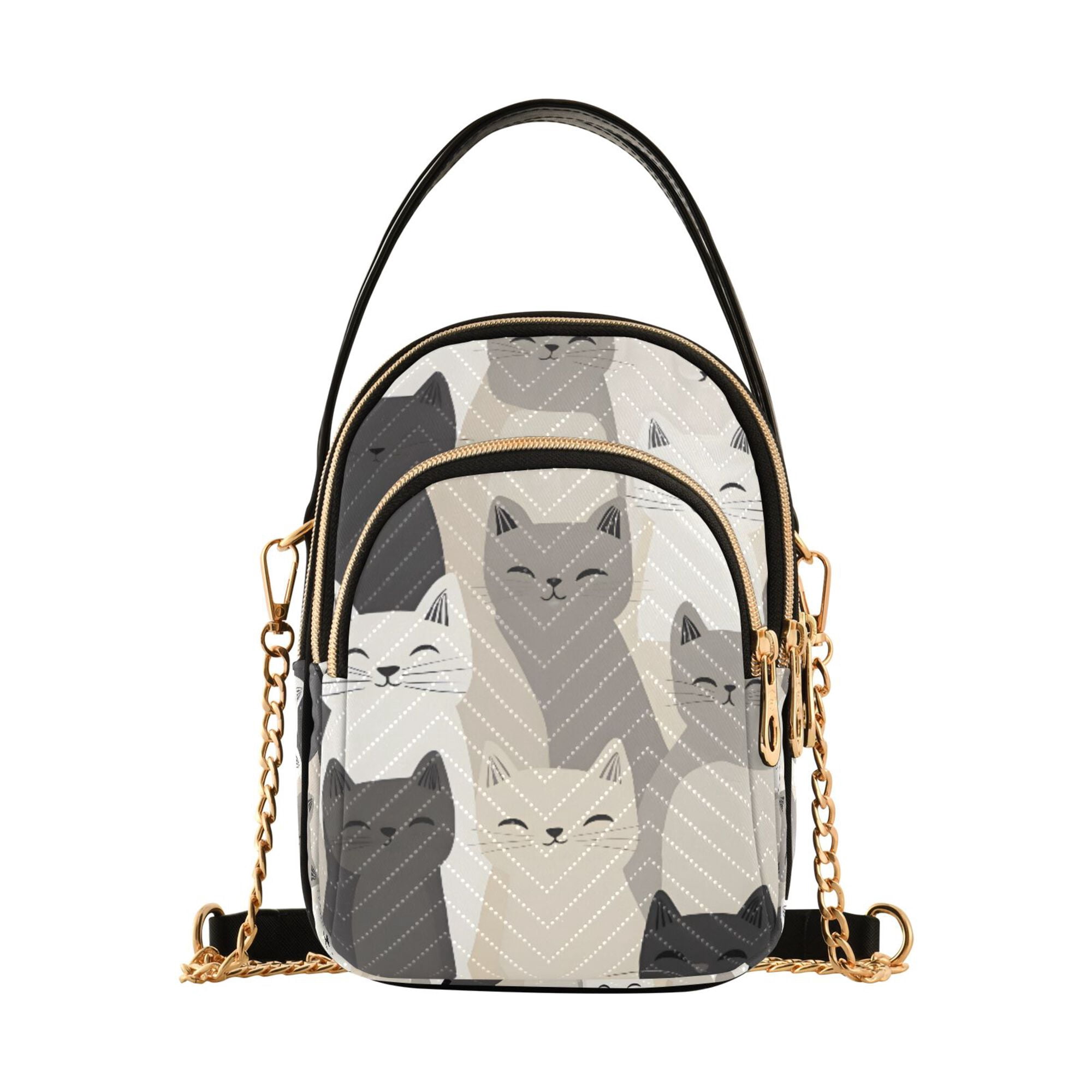 FORMRS Crossbody Bag for Women Quilted Travel Shoulder Cell Phone Purse with Chain Strap Handbag, Beige Cute Cats