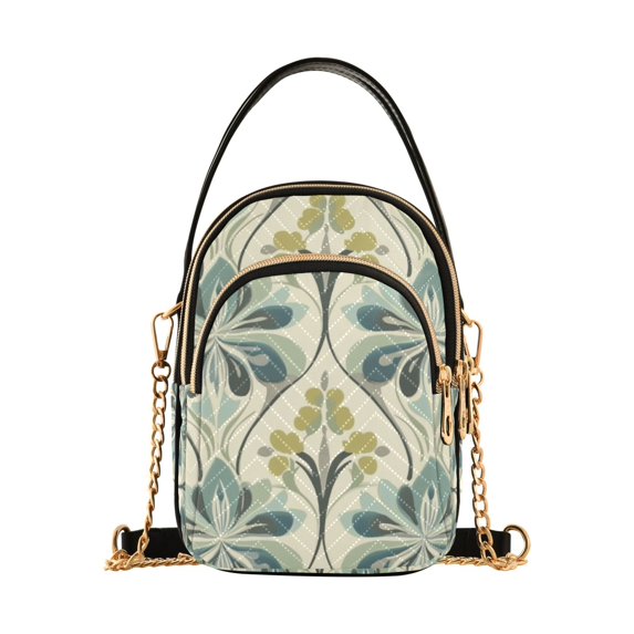 FORMRS Crossbody Bag for Women Quilted Travel Shoulder Cell Phone Purse with Chain Strap Handbag, Beige Floral Pattern