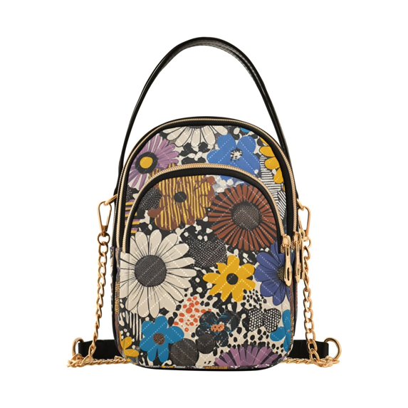 FORMRS Crossbody Bag for Women Quilted Travel Shoulder Cell Phone Purse with Chain Strap Handbag, Beige Flowers