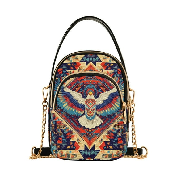 FORMRS Crossbody Bag for Women Quilted Travel Shoulder Cell Phone Purse with Chain Strap Handbag, Beige Geometric Eagle