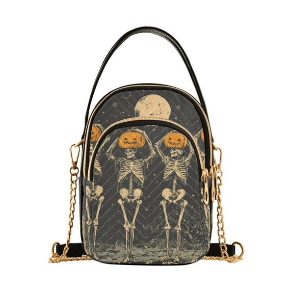 FORMRS Crossbody Bag for Women Quilted Travel Shoulder Cell Phone Purse with Chain Strap Handbag, Beige Halloween Skeleton