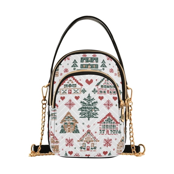 FORMRS Crossbody Bag for Women Quilted Travel Shoulder Cell Phone Purse with Chain Strap Handbag, Beige Nordic Christmas House