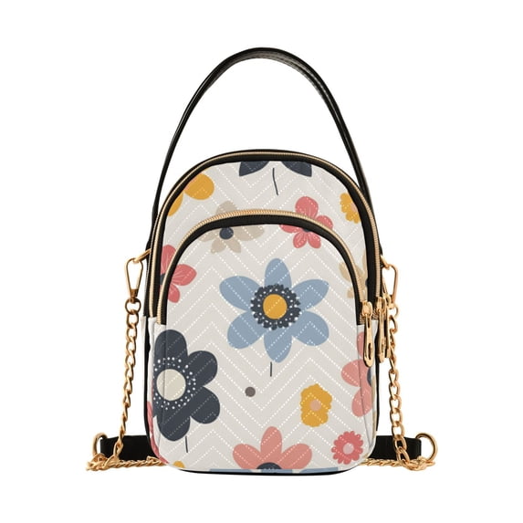 FORMRS Crossbody Bag for Women Quilted Travel Shoulder Cell Phone Purse with Chain Strap Handbag, Beige Retro Flower