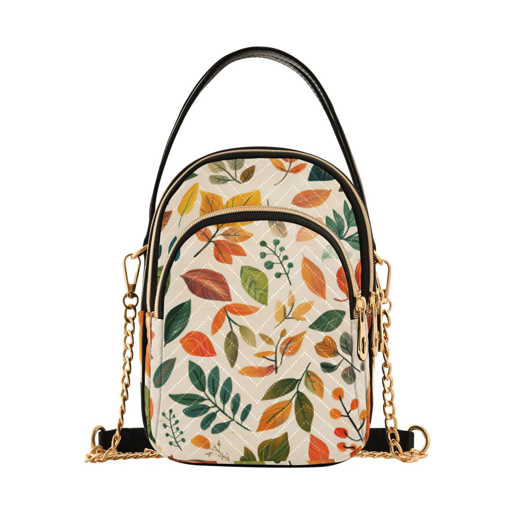 FORMRS Crossbody Bag for Women Quilted Travel Shoulder Cell Phone Purse with Chain Strap Handbag, Beige Retro Leaves