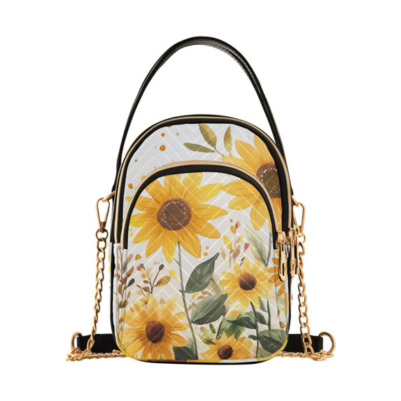 FORMRS Crossbody Bag for Women Quilted Travel Shoulder Cell Phone Purse with Chain Strap Handbag, Beige Sunflowers