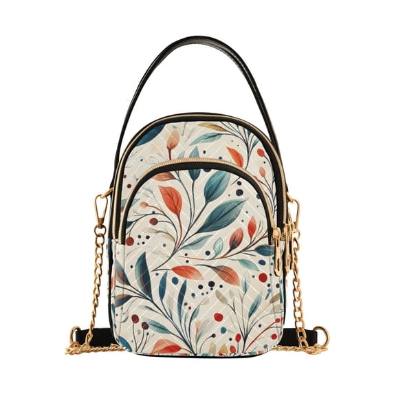 FORMRS Crossbody Bag for Women Quilted Travel Shoulder Cell Phone Purse with Chain Strap Handbag, Beige Whimsical Leaves