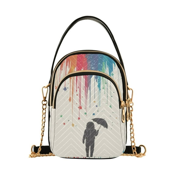 FORMRS Crossbody Bag for Women Quilted Travel Shoulder Cell Phone Purse with Chain Strap Handbag, Black Astronaut