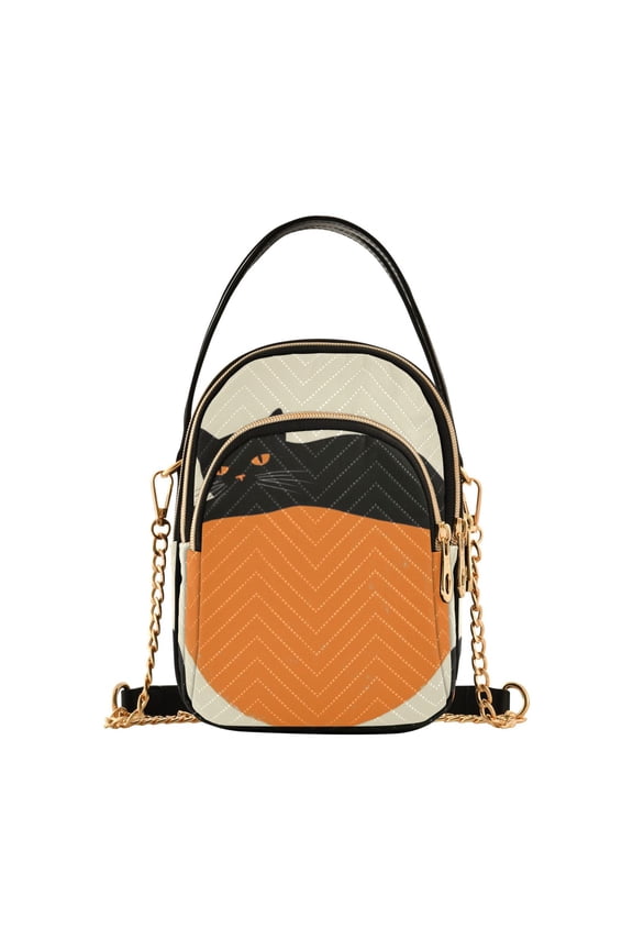 Crossbody Bag for Women Quilted Travel Shoulder Cell Phone Purse with Chain Strap Handbag, Black Cat Orange Ball