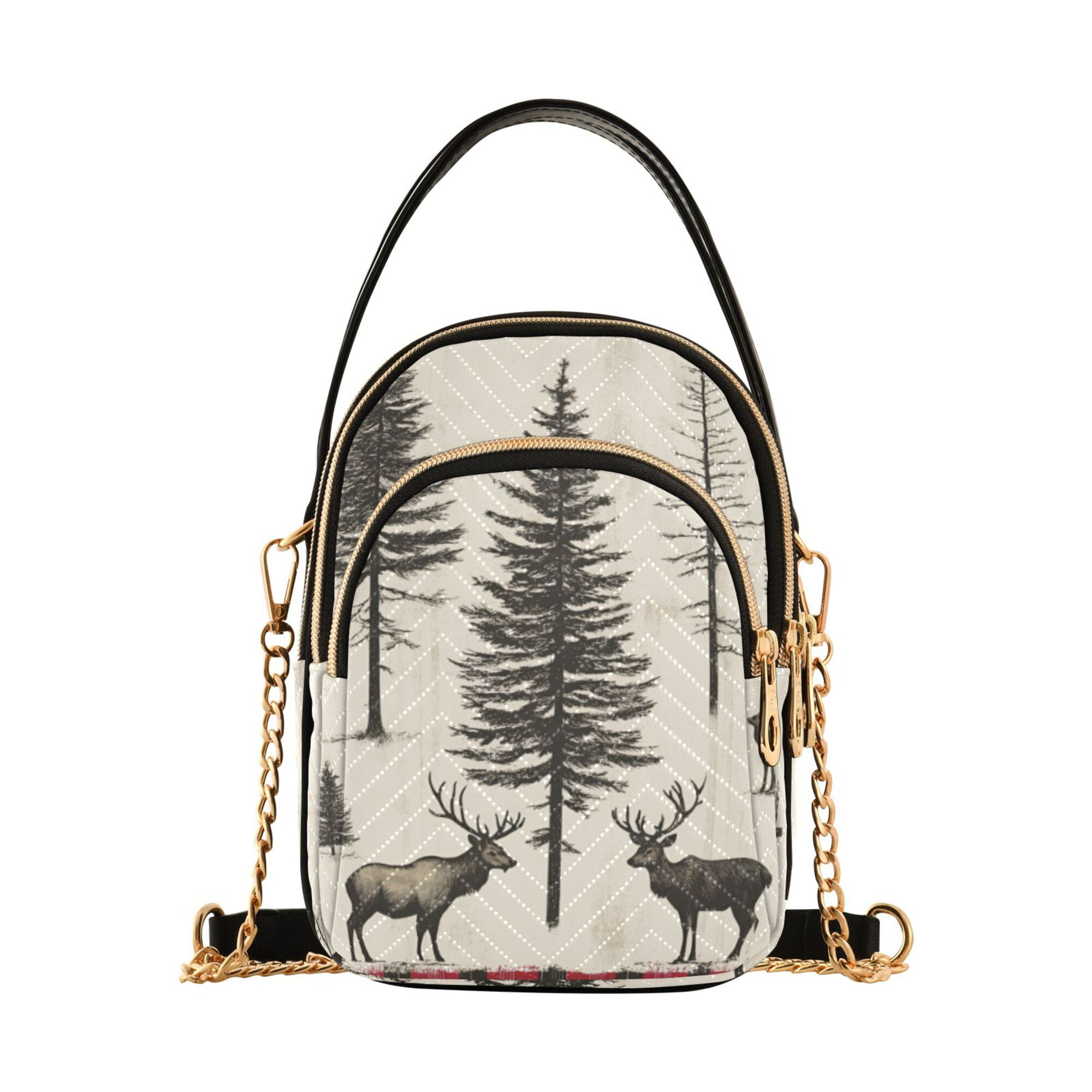 FORMRS Crossbody Bag for Women Quilted Travel Shoulder Cell Phone Purse with Chain Strap Handbag, Black Deer