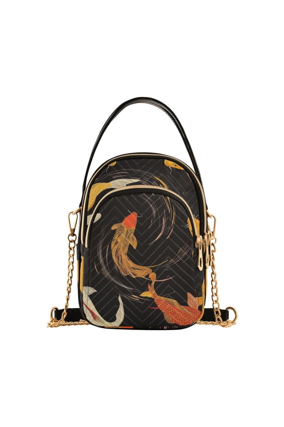Crossbody Bag for Women Quilted Travel Shoulder Cell Phone Purse with Chain Strap Handbag, Black Fish Pattern
