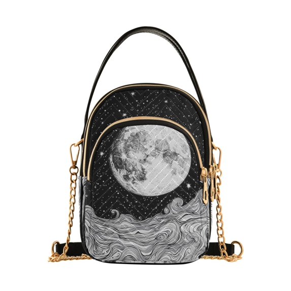 FORMRS Crossbody Bag for Women Quilted Travel Shoulder Cell Phone Purse with Chain Strap Handbag, Black Moon