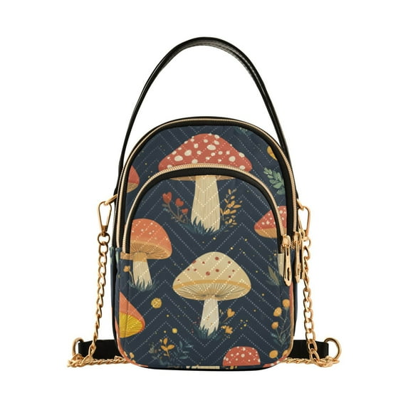 FORMRS Crossbody Bag for Women Quilted Travel Shoulder Cell Phone Purse with Chain Strap Handbag, Black Mushroom Pattern