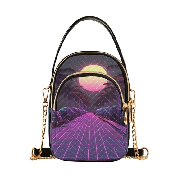 FORMRS Crossbody Bag for Women Quilted Travel Shoulder Cell Phone Purse with Chain Strap Handbag, Black Neon Road