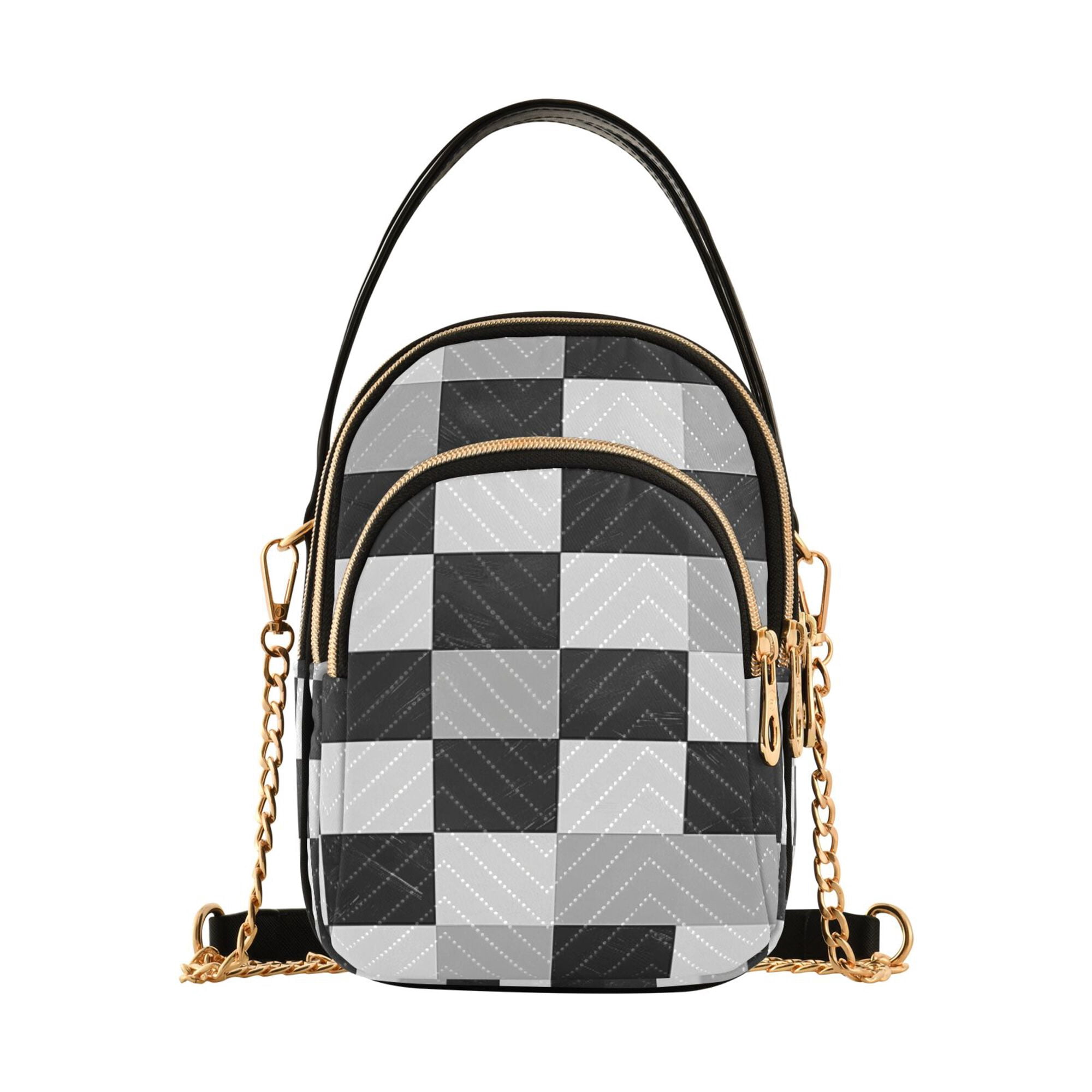 FORMRS Crossbody Bag for Women Quilted Travel Shoulder Cell Phone Purse with Chain Strap Handbag, Black and Gray Plaid Pattern