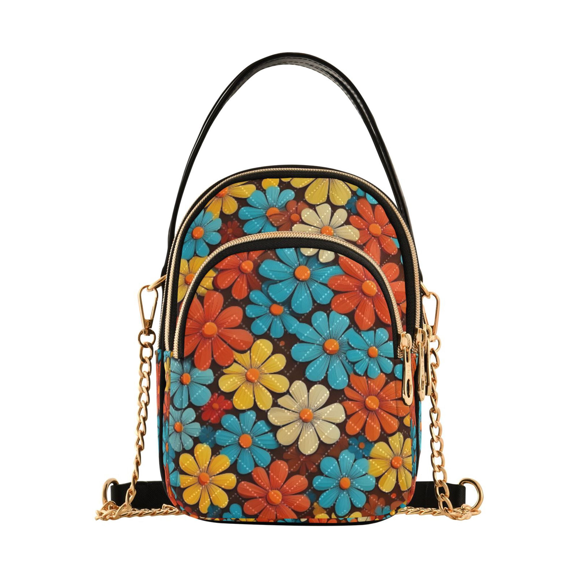 FORMRS Crossbody Bag for Women Quilted Travel Shoulder Cell Phone Purse with Chain Strap Handbag, Blooming Flowers