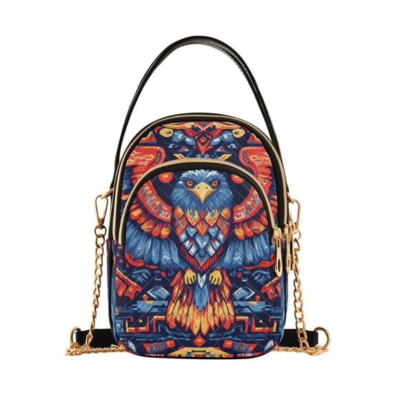 FORMRS Crossbody Bag for Women Quilted Travel Shoulder Cell Phone Purse with Chain Strap Handbag, Blue Abstract Eagle