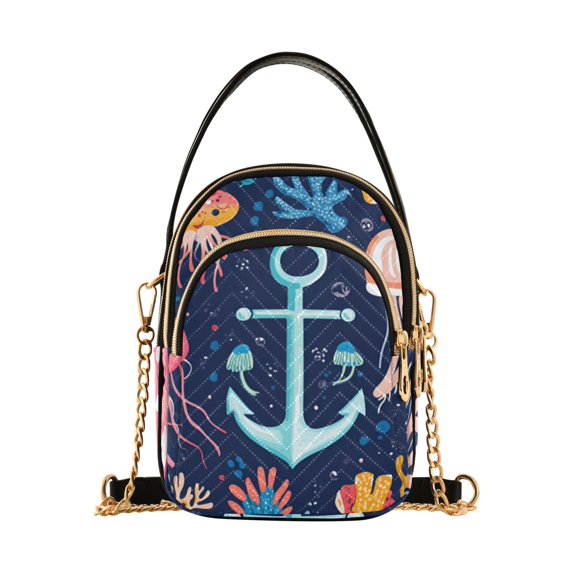 FORMRS Crossbody Bag for Women Quilted Travel Shoulder Cell Phone Purse with Chain Strap Handbag, Blue Anchor
