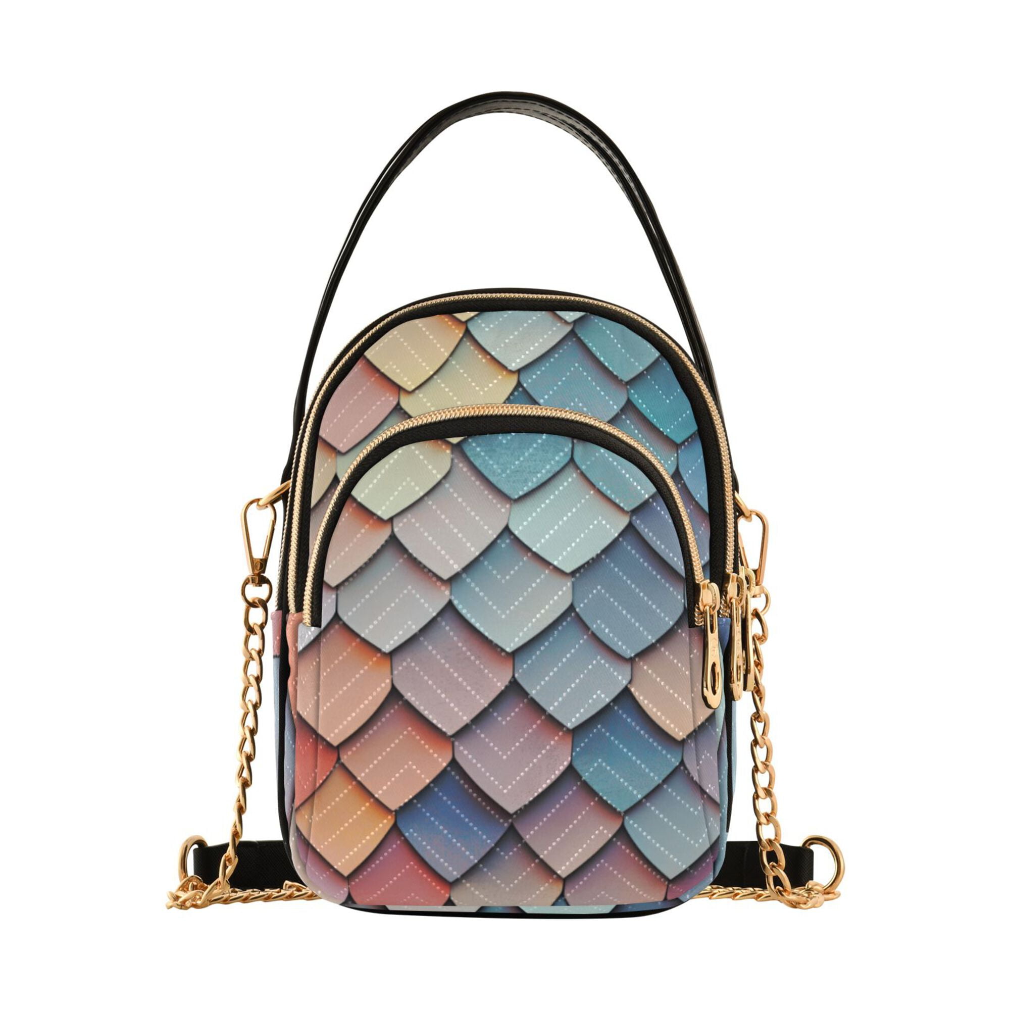 FORMRS Crossbody Bag for Women Quilted Travel Shoulder Cell Phone Purse with Chain Strap Handbag, Blue Art Pattern
