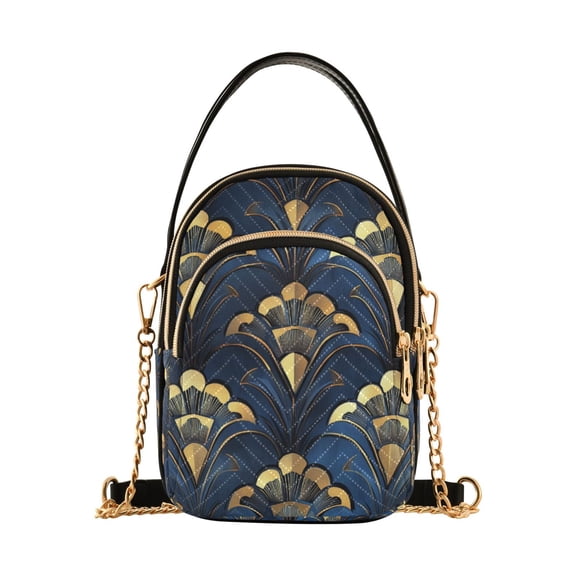 FORMRS Crossbody Bag for Women Quilted Travel Shoulder Cell Phone Purse with Chain Strap Handbag, Blue Art Pattern