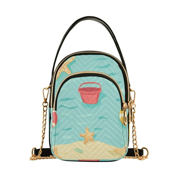 FORMRS Crossbody Bag for Women Quilted Travel Shoulder Cell Phone Purse with Chain Strap Handbag, Blue Beach Pattern