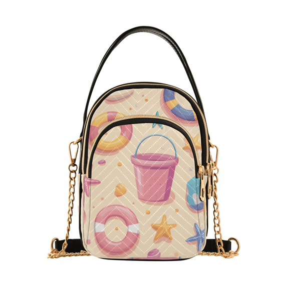 FORMRS Crossbody Bag for Women Quilted Travel Shoulder Cell Phone Purse with Chain Strap Handbag, Blue Beach Toys Pattern