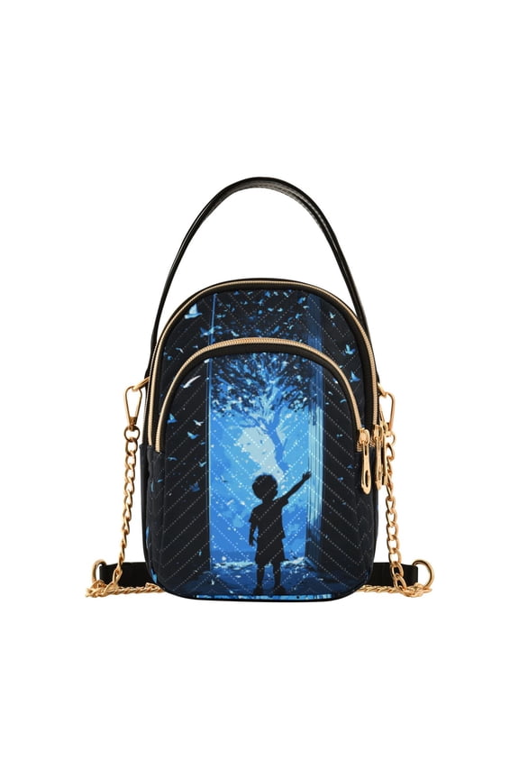 Crossbody Bag for Women Quilted Travel Shoulder Cell Phone Purse with Chain Strap Handbag, Blue Butterfly