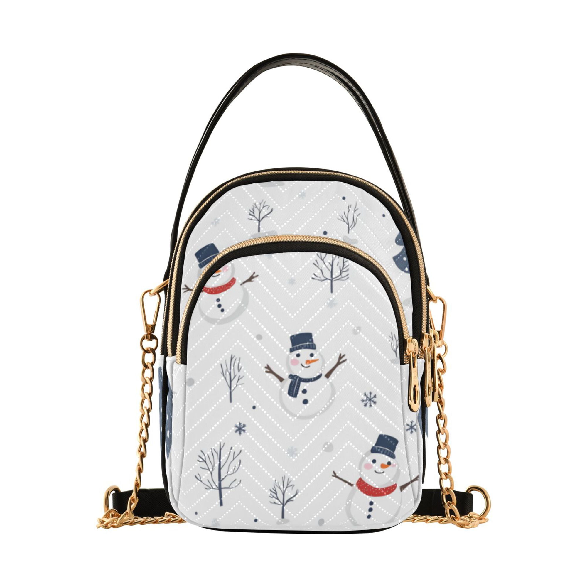FORMRS Crossbody Bag for Women Quilted Travel Shoulder Cell Phone Purse with Chain Strap Handbag, Blue Cartoon Snowmen