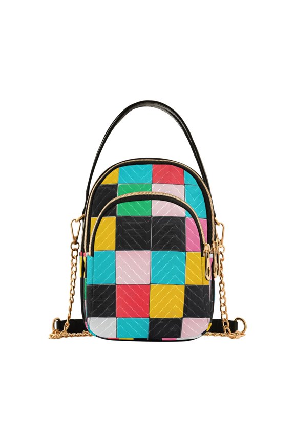 Crossbody Bag for Women Quilted Travel Shoulder Cell Phone Purse with Chain Strap Handbag, Blue Checkered Pattern