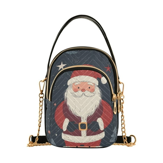 FORMRS Crossbody Bag for Women Quilted Travel Shoulder Cell Phone Purse with Chain Strap Handbag, Blue Christmas Santa