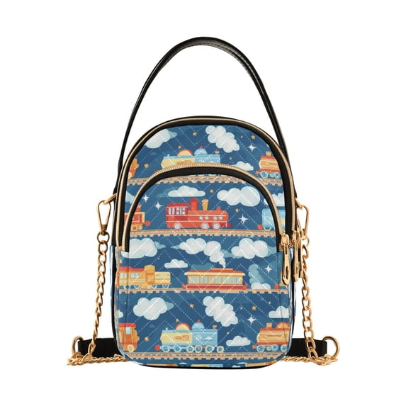FORMRS Crossbody Bag for Women Quilted Travel Shoulder Cell Phone Purse with Chain Strap Handbag, Blue Cute Train Pattern