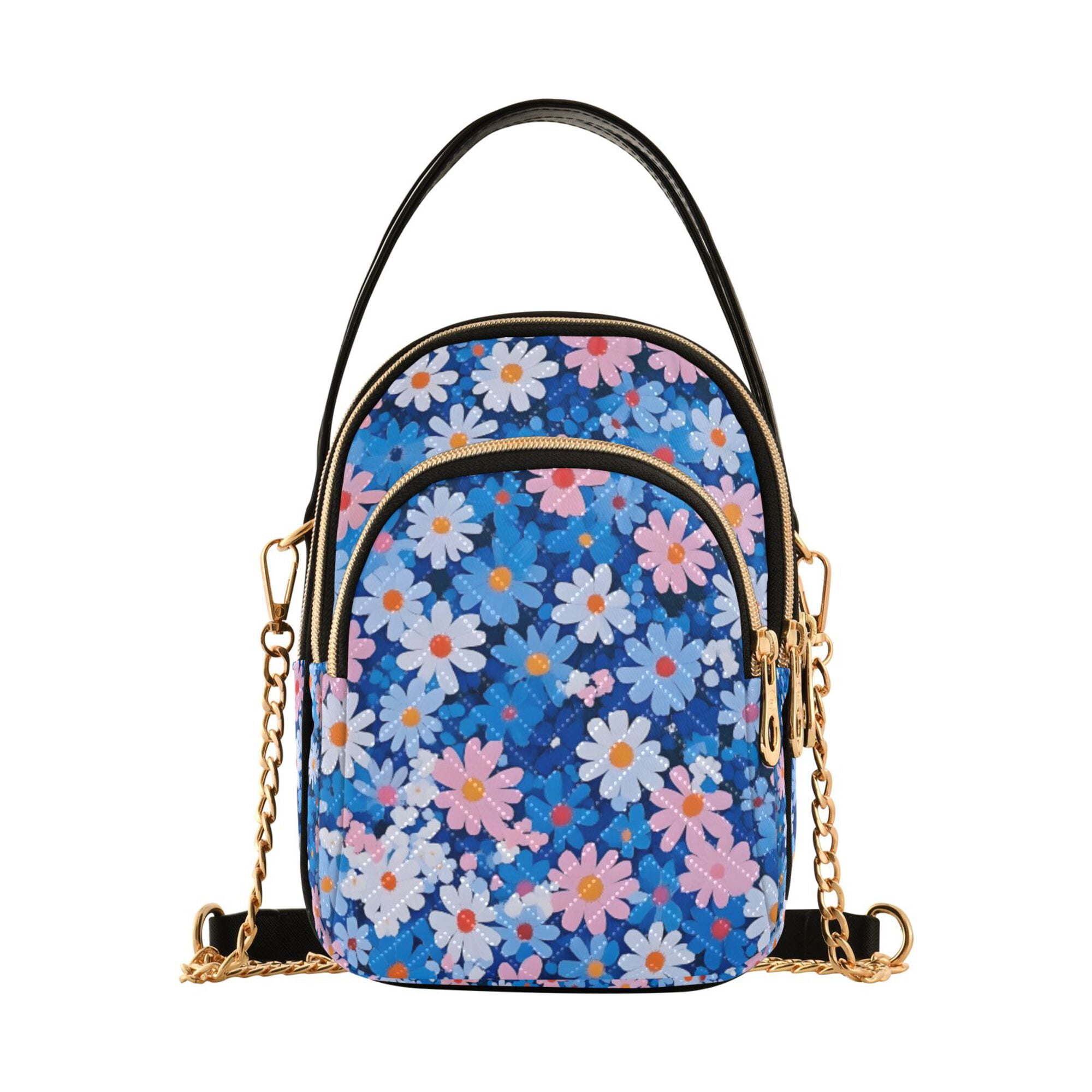 FORMRS Crossbody Bag for Women Quilted Travel Shoulder Cell Phone Purse with Chain Strap Handbag, Blue Daisy