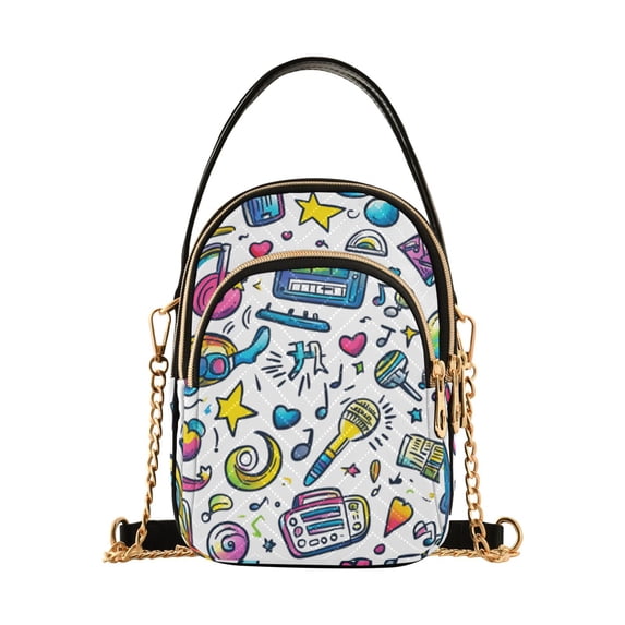 FORMRS Crossbody Bag for Women Quilted Travel Shoulder Cell Phone Purse with Chain Strap Handbag, Blue Doodle Pattern