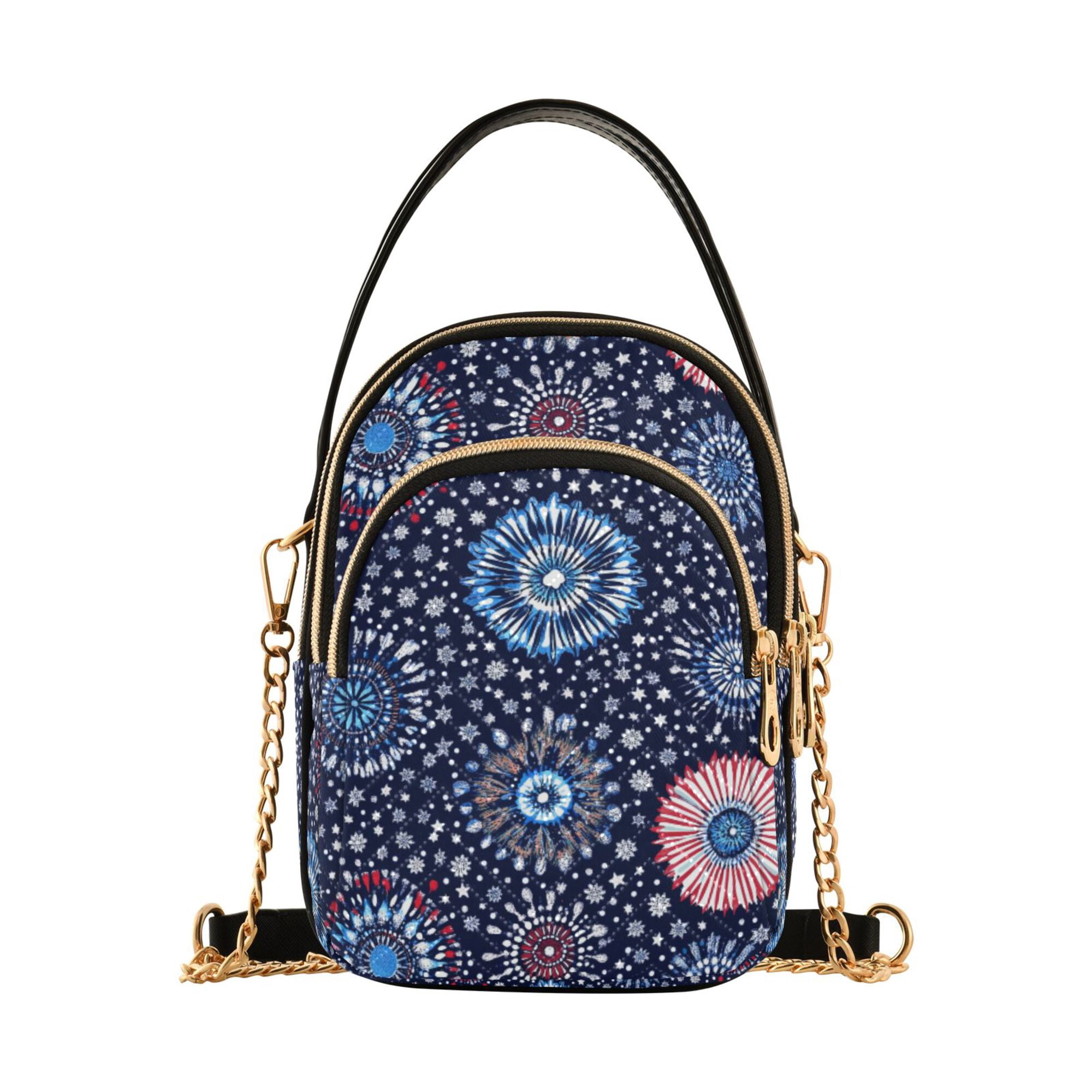 FORMRS Crossbody Bag for Women Quilted Travel Shoulder Cell Phone Purse with Chain Strap Handbag, Blue Fireworks Pattern