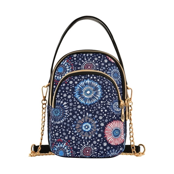 FORMRS Crossbody Bag for Women Quilted Travel Shoulder Cell Phone Purse with Chain Strap Handbag, Blue Fireworks Pattern