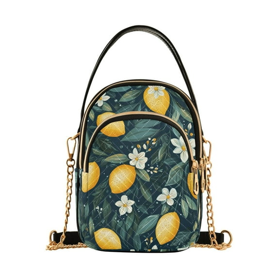 FORMRS Crossbody Bag for Women Quilted Travel Shoulder Cell Phone Purse with Chain Strap Handbag, Blue Floral Lemons