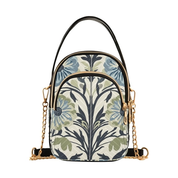 FORMRS Crossbody Bag for Women Quilted Travel Shoulder Cell Phone Purse with Chain Strap Handbag, Blue Floral Pattern