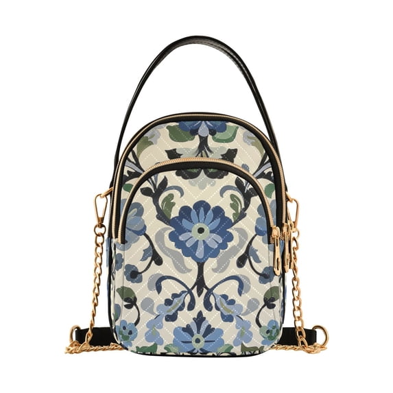FORMRS Crossbody Bag for Women Quilted Travel Shoulder Cell Phone Purse with Chain Strap Handbag, Blue Floral