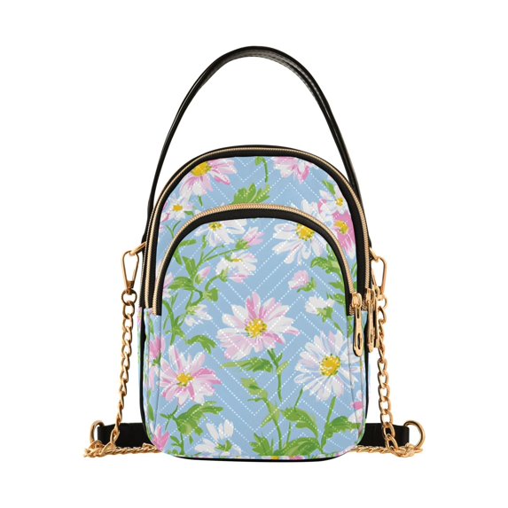 FORMRS Crossbody Bag for Women Quilted Travel Shoulder Cell Phone Purse with Chain Strap Handbag, Blue Floral