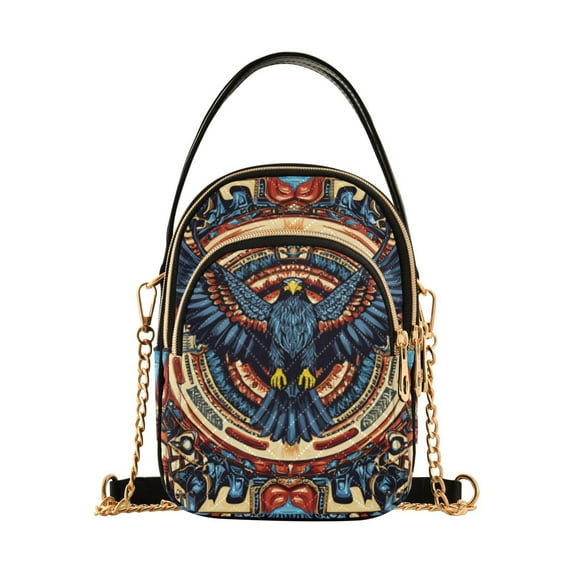 FORMRS Crossbody Bag for Women Quilted Travel Shoulder Cell Phone Purse with Chain Strap Handbag, Blue Geometric Eagle