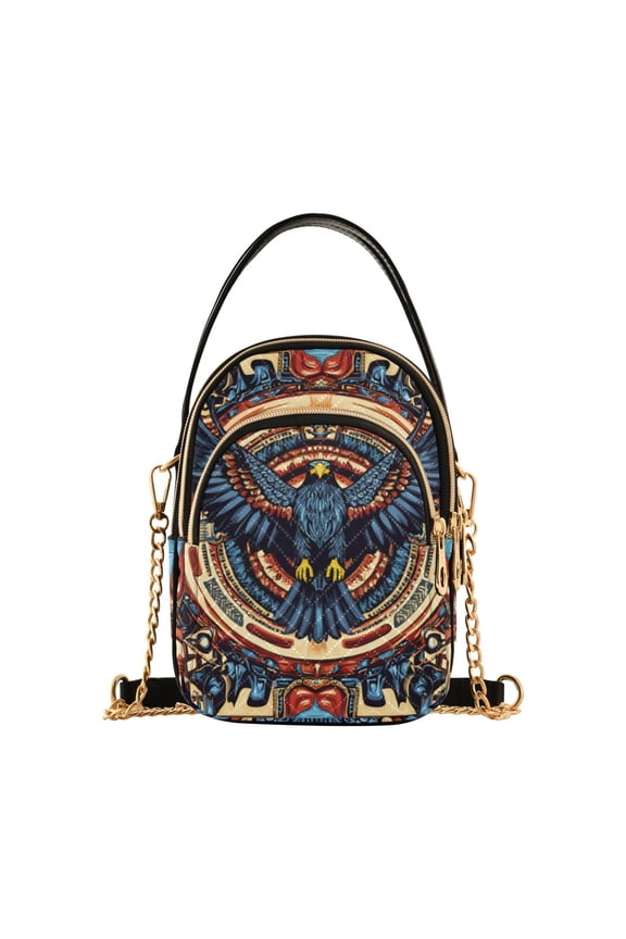 Crossbody Bag for Women Quilted Travel Shoulder Cell Phone Purse with Chain Strap Handbag, Blue Geometric Eagle
