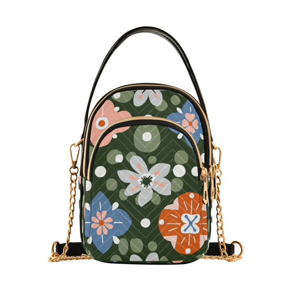 FORMRS Crossbody Bag for Women Quilted Travel Shoulder Cell Phone Purse with Chain Strap Handbag, Blue Geometric Flowers