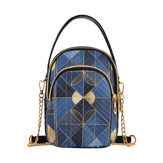 FORMRS Crossbody Bag for Women Quilted Travel Shoulder Cell Phone Purse with Chain Strap Handbag, Blue Geometric Pattern