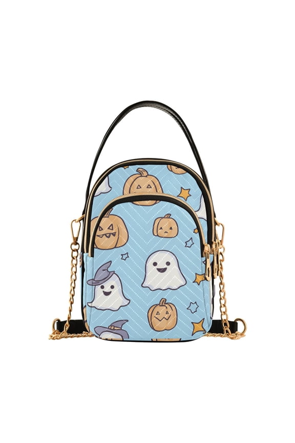 Crossbody Bag for Women Quilted Travel Shoulder Cell Phone Purse with Chain Strap Handbag, Blue Halloween Ghosts