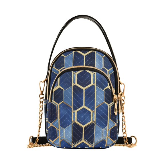 FORMRS Crossbody Bag for Women Quilted Travel Shoulder Cell Phone Purse with Chain Strap Handbag, Blue Hexagon Pattern