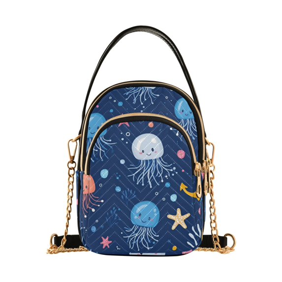 FORMRS Crossbody Bag for Women Quilted Travel Shoulder Cell Phone Purse with Chain Strap Handbag, Blue Jellyfish