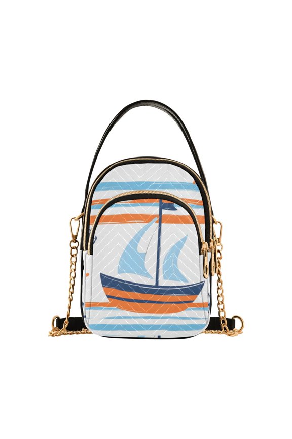 Crossbody Bag for Women Quilted Travel Shoulder Cell Phone Purse with Chain Strap Handbag, Blue Nautical Pattern
