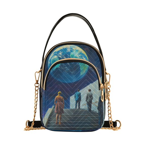 FORMRS Crossbody Bag for Women Quilted Travel Shoulder Cell Phone Purse with Chain Strap Handbag, Blue Planet