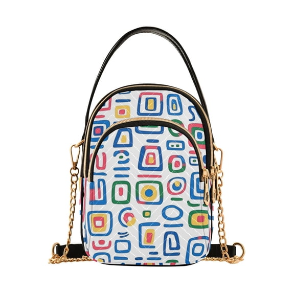 FORMRS Crossbody Bag for Women Quilted Travel Shoulder Cell Phone Purse with Chain Strap Handbag, Blue Retro Pattern