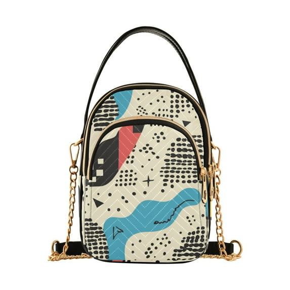 FORMRS Crossbody Bag for Women Quilted Travel Shoulder Cell Phone Purse with Chain Strap Handbag, Blue Retro Print