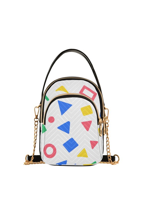 Crossbody Bag for Women Quilted Travel Shoulder Cell Phone Purse with Chain Strap Handbag, Blue Retro Triangles